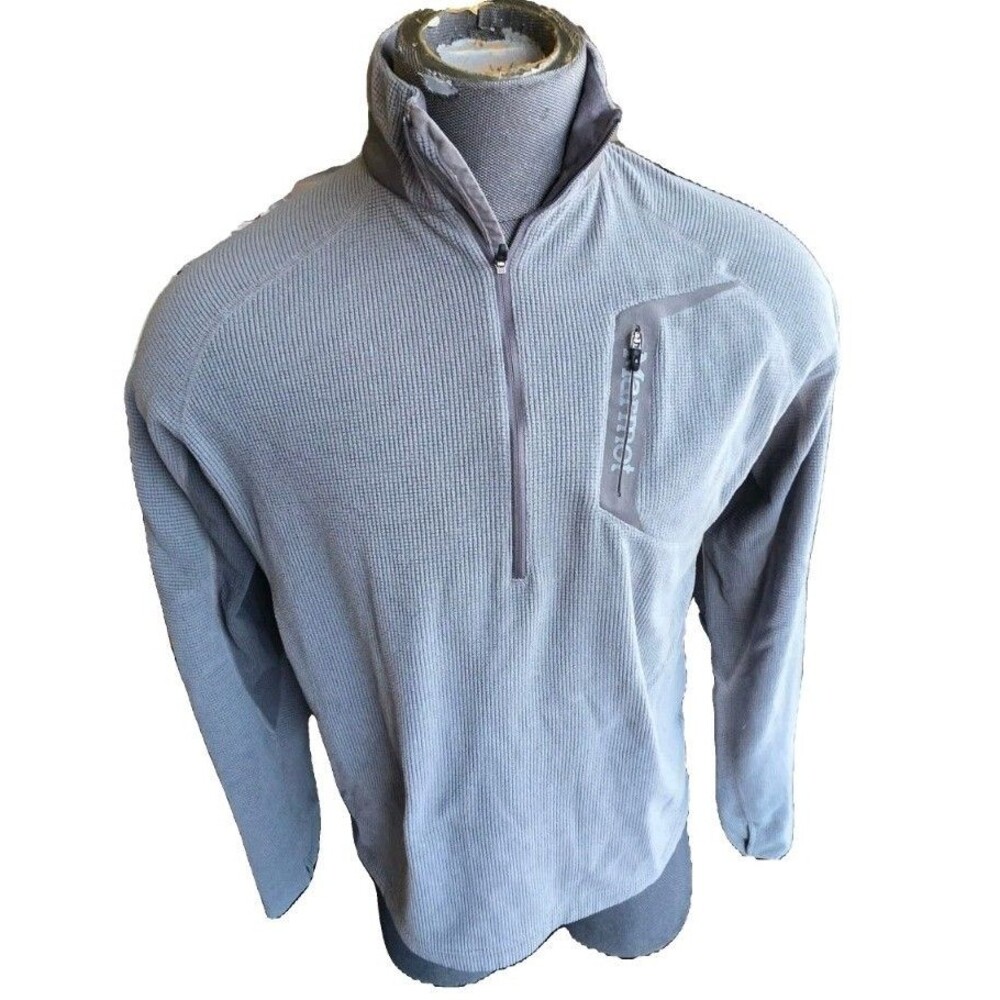 Marmot 1/4 Zip Fleece Pullover Mens Large Two Tone Gray Ribbed Sweater Jacket